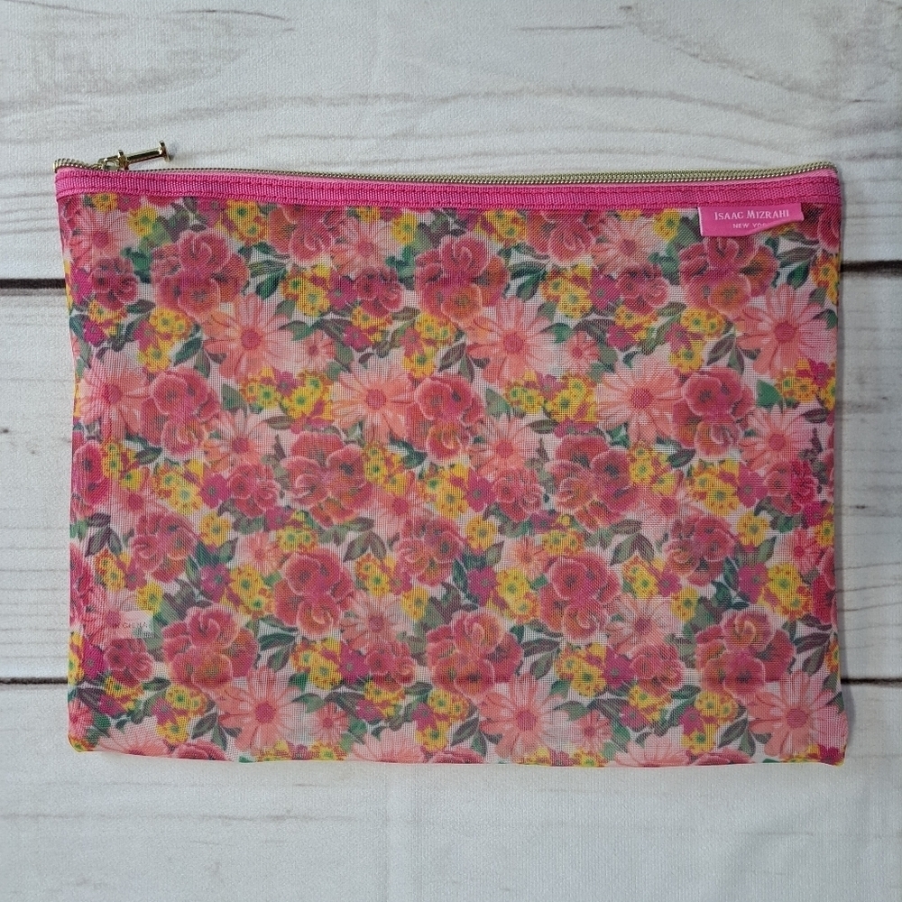 3 FOR 12 SALE Isaac Mizrahi Vibrant Floral Mesh Cosmetic Bag